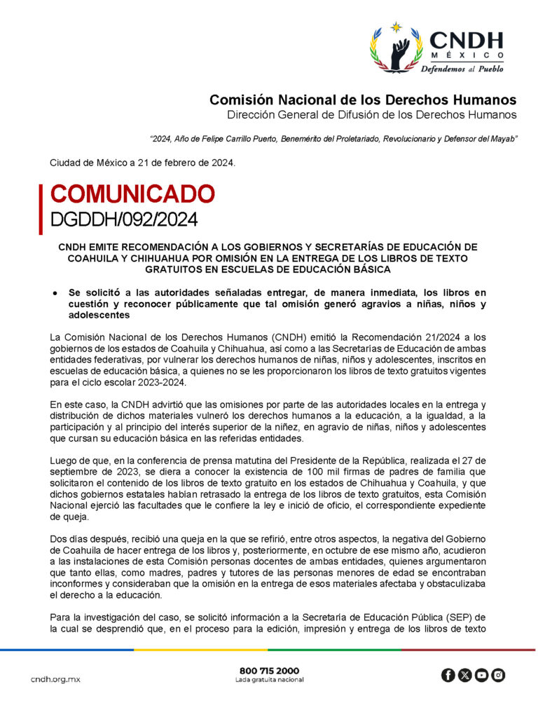 CNDH hace recomendaciones a gobiernos por omitirse en la entrega de libros