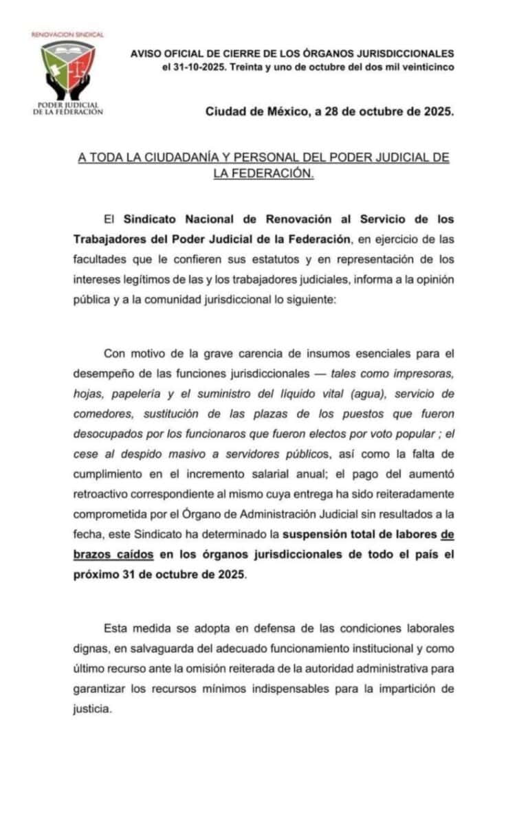 Frena labores sindicato de poder judicial