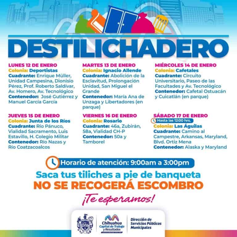 Destilichadero en seis colonias