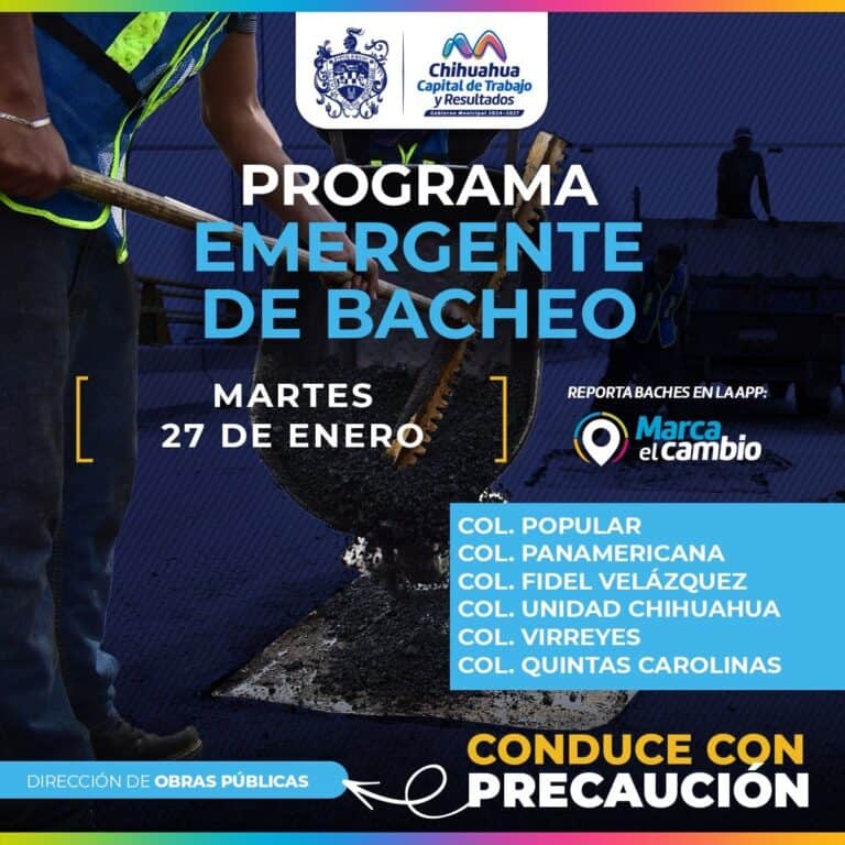 Bacheo en seis zonas hoy