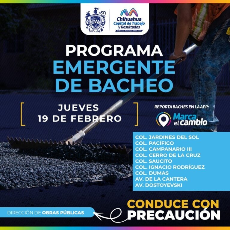 Bacheo en nueve zonas este jueves