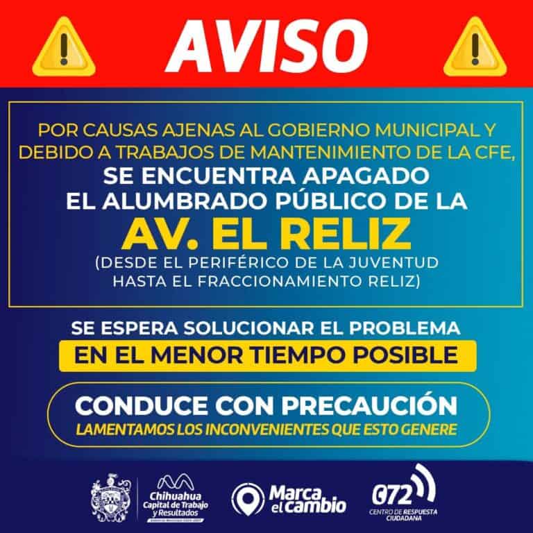 Luminarias apagadas en Reliz