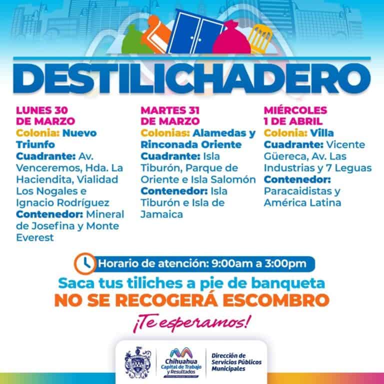 Anuncian Destilichadero en tres colonias