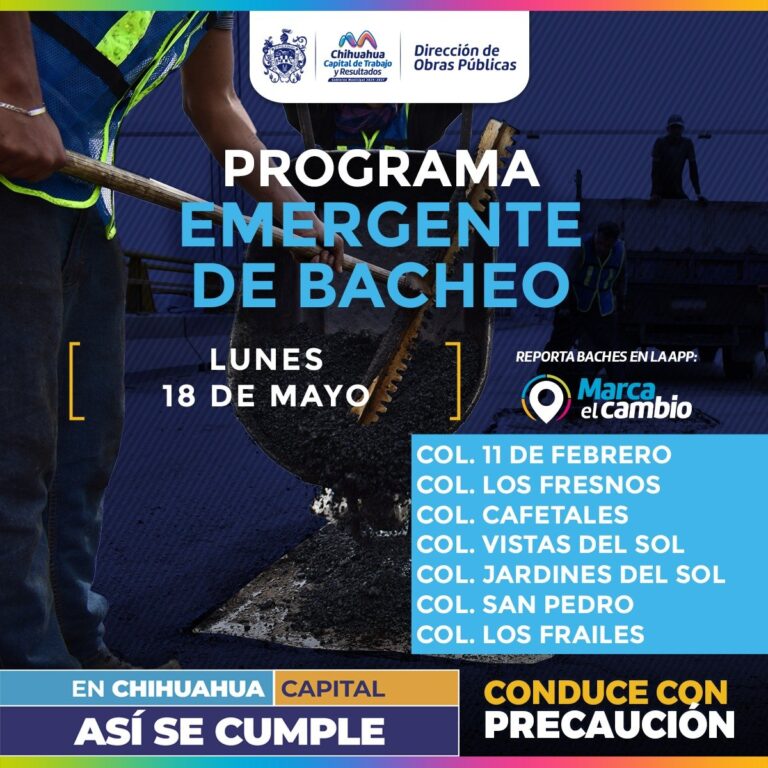 Bacheo cubrirá siete zonas este lunes