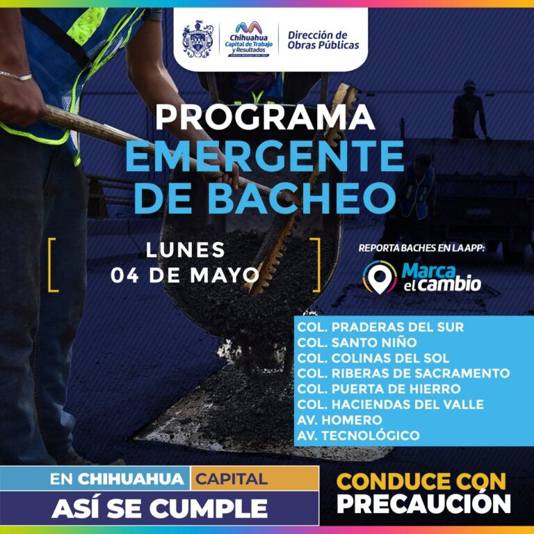 Bacheo en ocho zonas este lunes