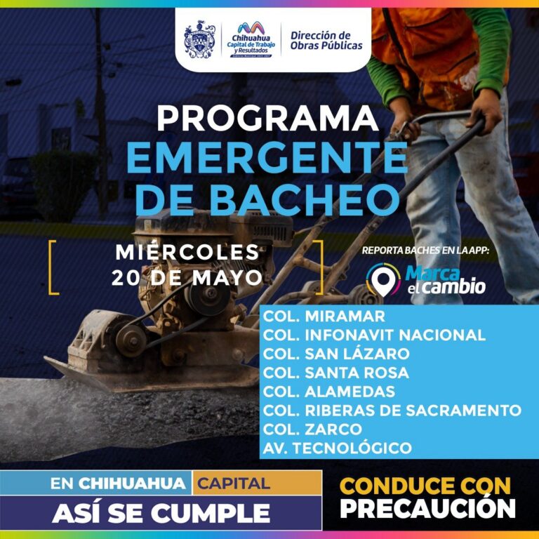 Bacheo cubrirá ocho zonas este miércoles