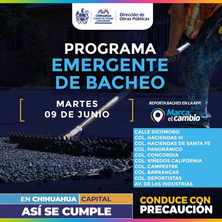 Municipio bacheará diez zonas este martes