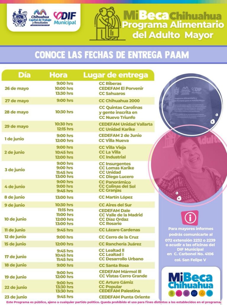 Horarios de entrega del PAAM