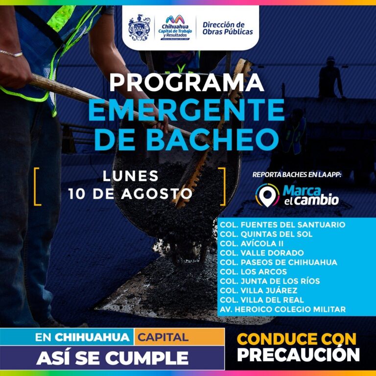 Bacheo programado en diez zonas capitalinas