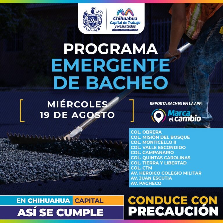 Municipio bacheará once zonas este miércoles