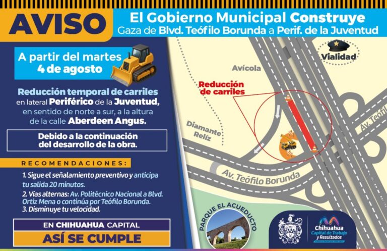 Reducen carriles por obra en Periférico