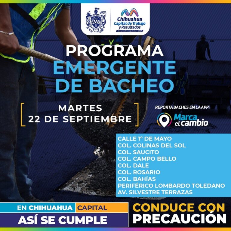 Bacheo atenderá nueve zonas este martes